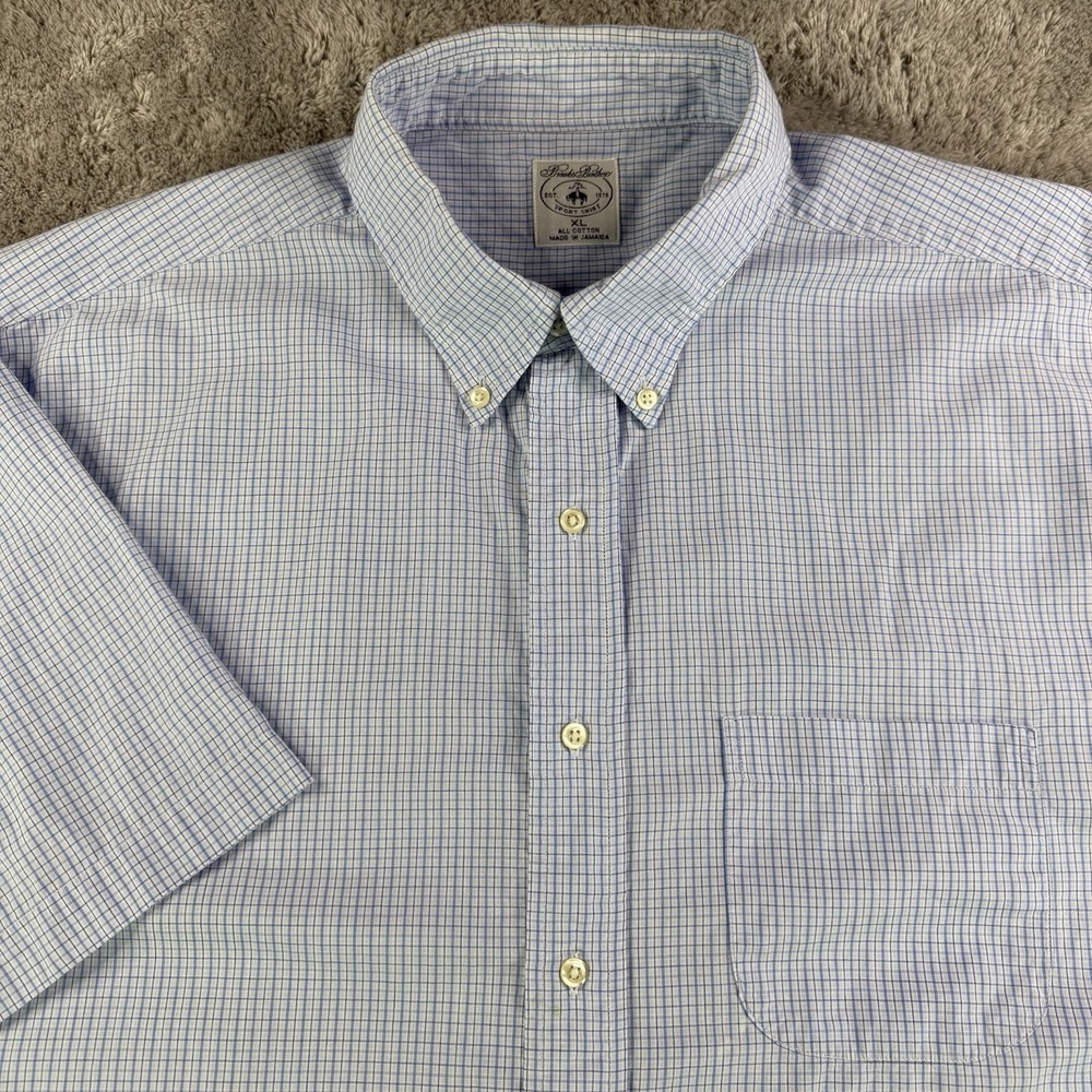 Brooks Brothers Sport Shirt Mens XL Blue Check Button Down Short Sleeve Cotton